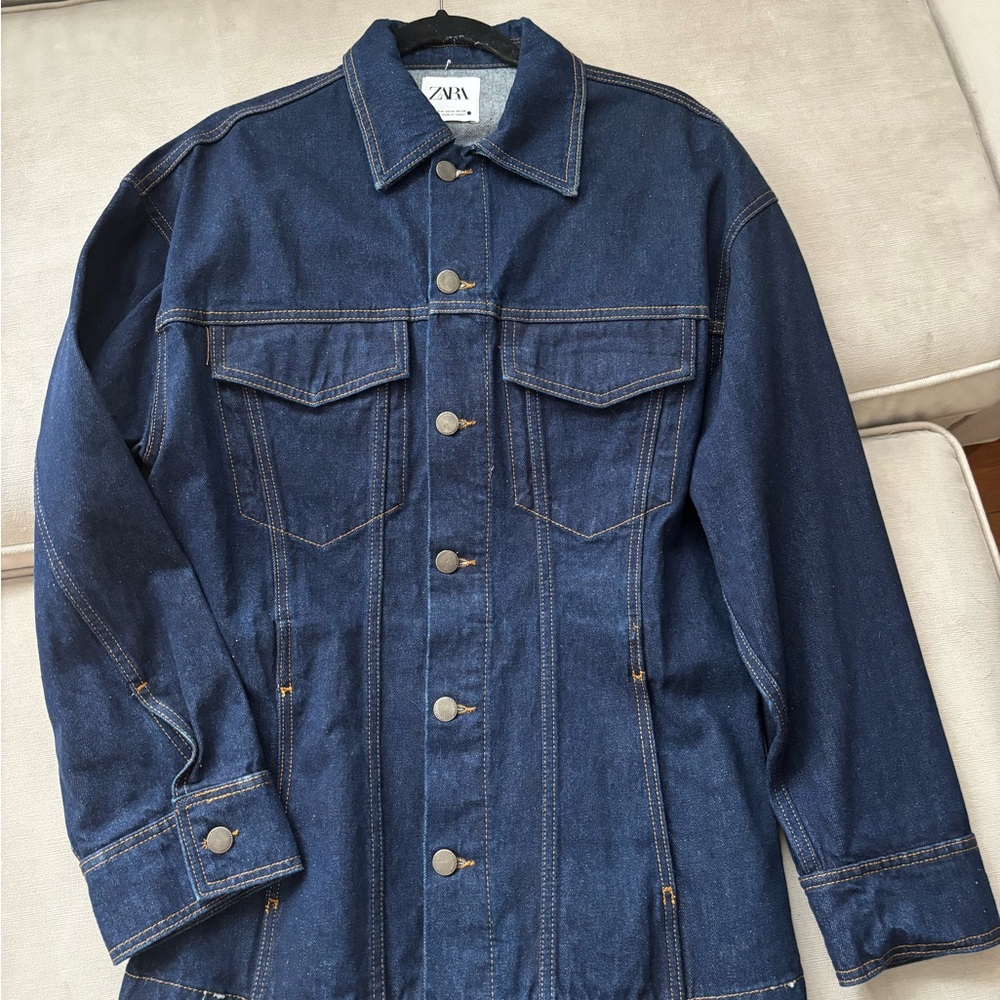 Zara Dark Wash Nipped Waist Denim Jacket
